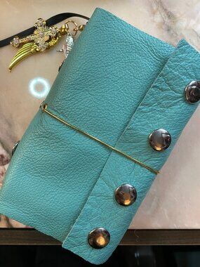 Custom Genuine Turquoise Leather Passport Journal, Handmade Travel Diary, GHW